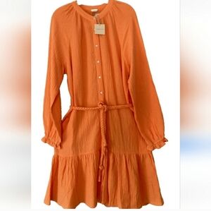 Magaschoni 100% Organic Cotton Gauze Button Front L/S Dress Sz S NWT